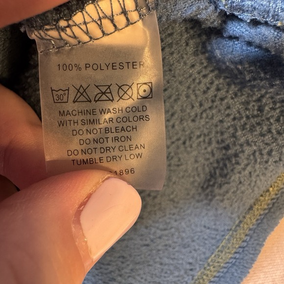 Title Nine Women's Blue Grey 1/4 Zip Fleece Pullover Sweater Size Large Pockets - Picture 8 of 8